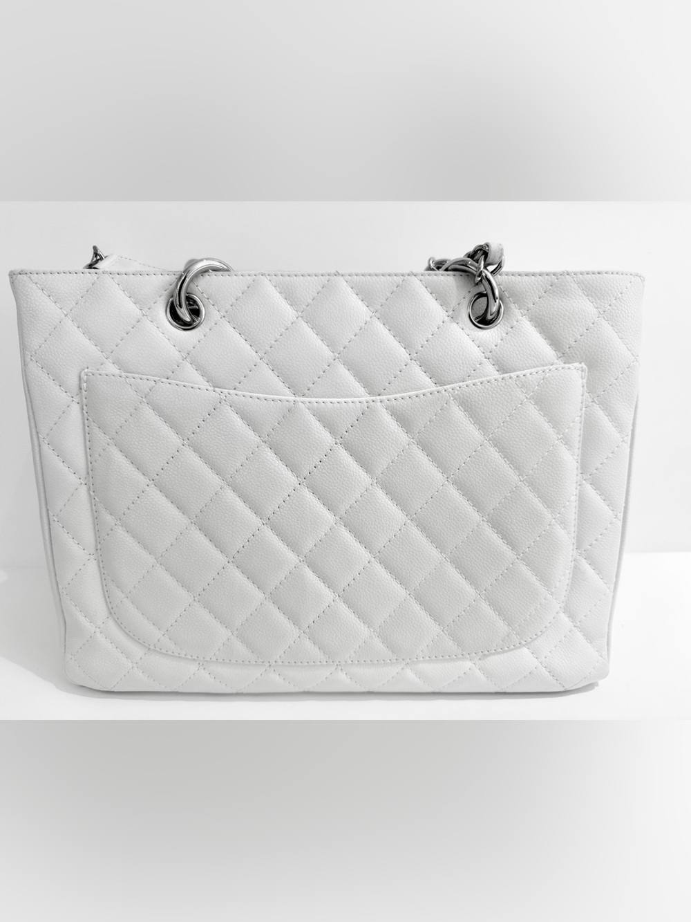 CHANEL Grand Shopping Tote White Caviar with Silver Hardware - Picture 15 of 15
